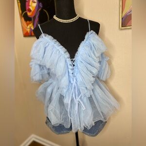Simplee Apparel Sky Blue Ruffled Top